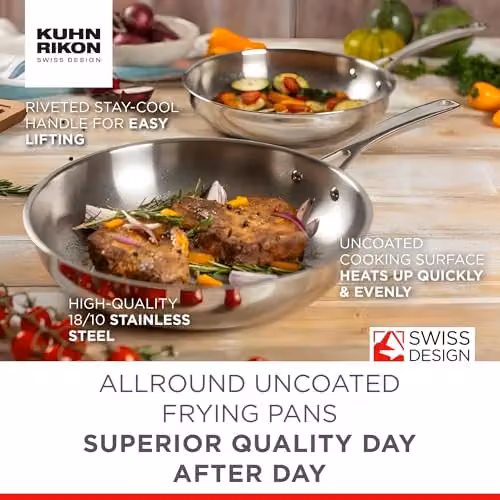 Kuhn Rikon Silver Stainless Steel Uncoated Induction Frying Pan, 24 cm – 3