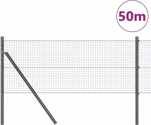 Berkfield Home Modern Welded Wire Fence with 13 Posts, Grey Steel, 0.5 x 50 m