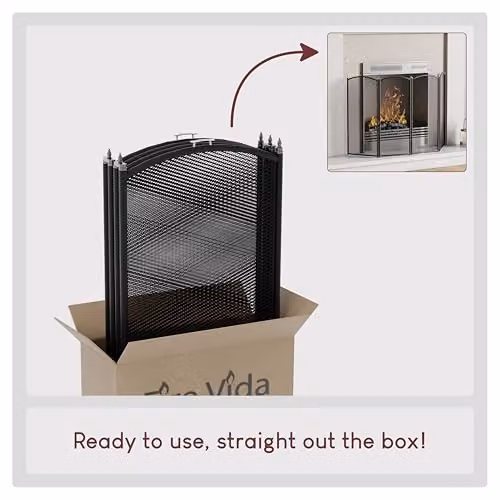 Fire Vida Stanton 4 Panel Metal Spark Fire Guard in Black – 4