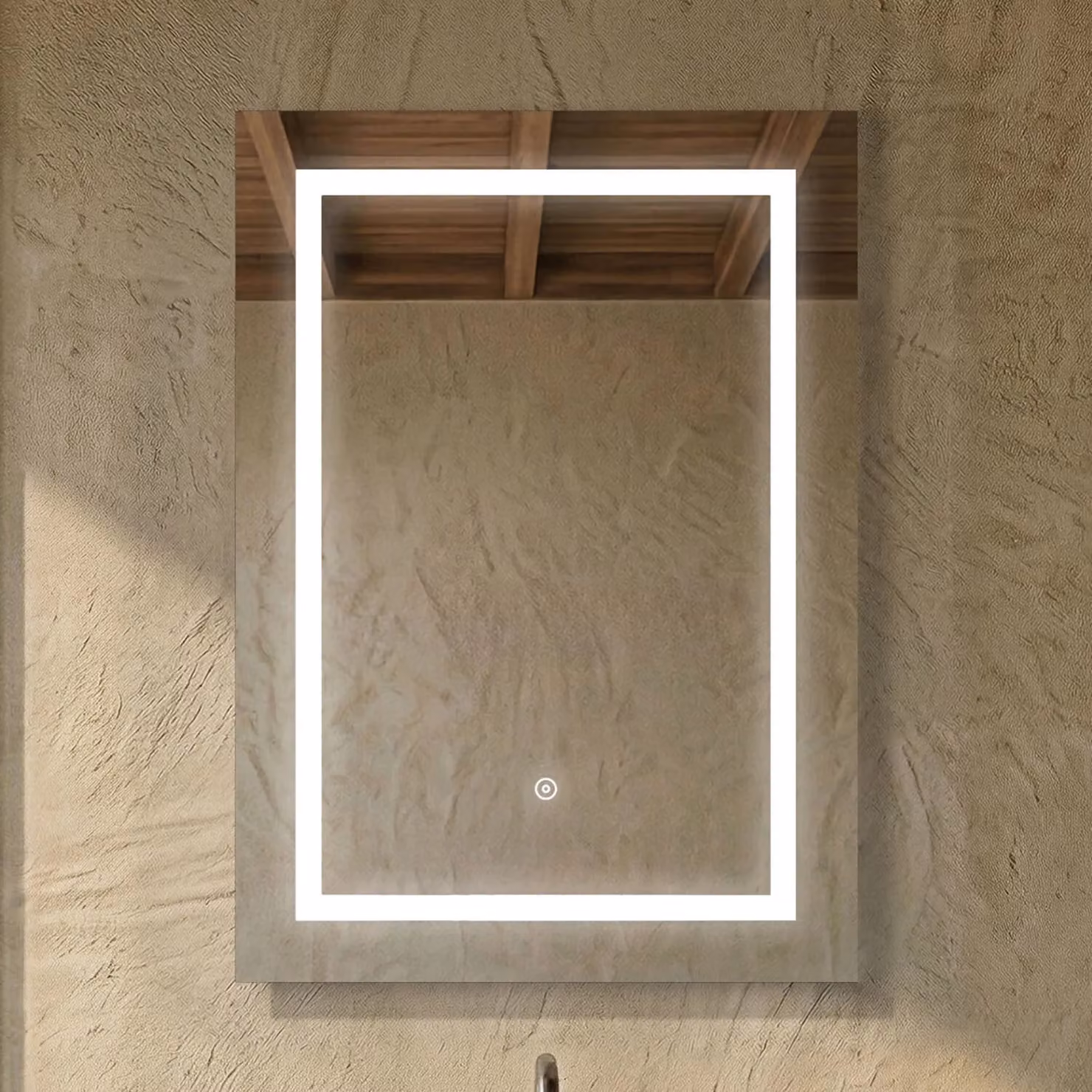 Balterley Rectangular LED Framed Touch Mirror with Demister, W: 70 cm, H: 50 cm, Chrome and Silver – 3
