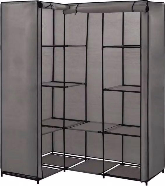 Berkfield Home Corner Wardrobe in Grey, W: 130 cm, D: 87 cm, H: 169 cm