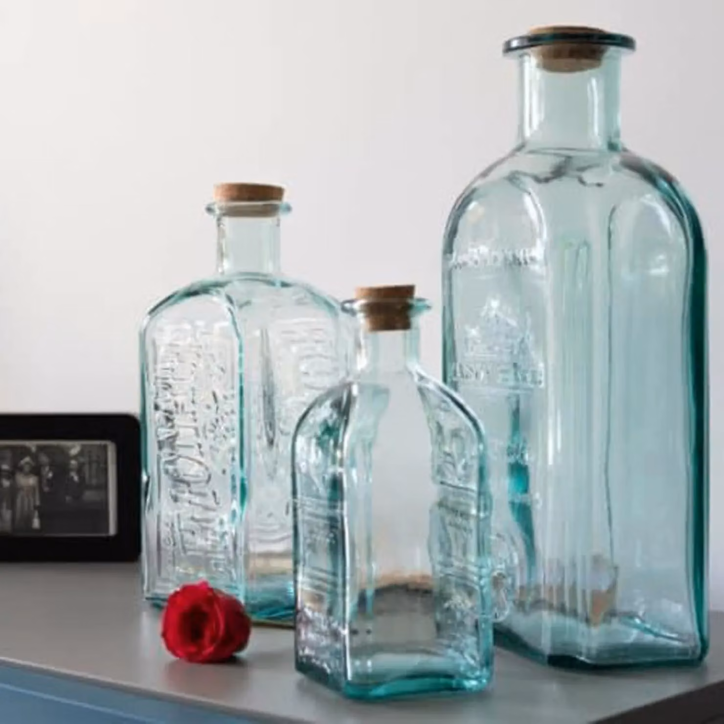 Verano Spanish Ceramics Antique Clear Embossed Glass Decorative Display Bottle with Cork, Height: 39 cm – 2