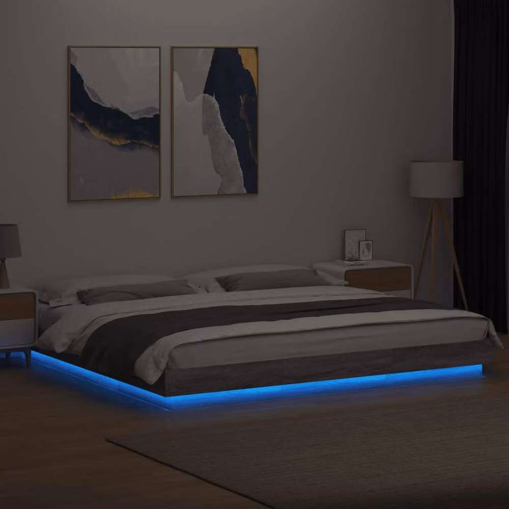 Berkfield Home Durable Super King Bed Frame with Under-Bed LED Lighting in Grey Sonoma – 3