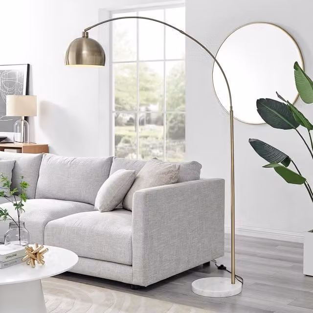 FurnitureboxUK Holden Gold Metal Arc Floor Standing Lamp with Marble Base and Bulb Included