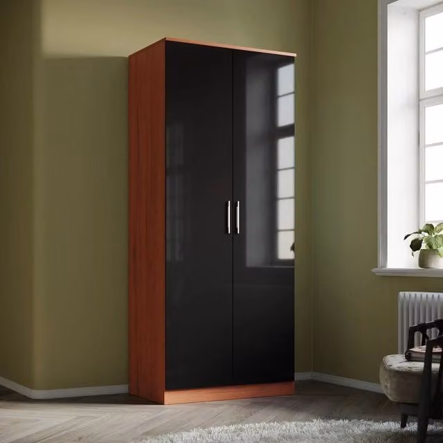 FORGEVIO High Gloss 2 Door Black Walnut Wardrobe, W/D/H: 76 x 45 x 180 cm – 1