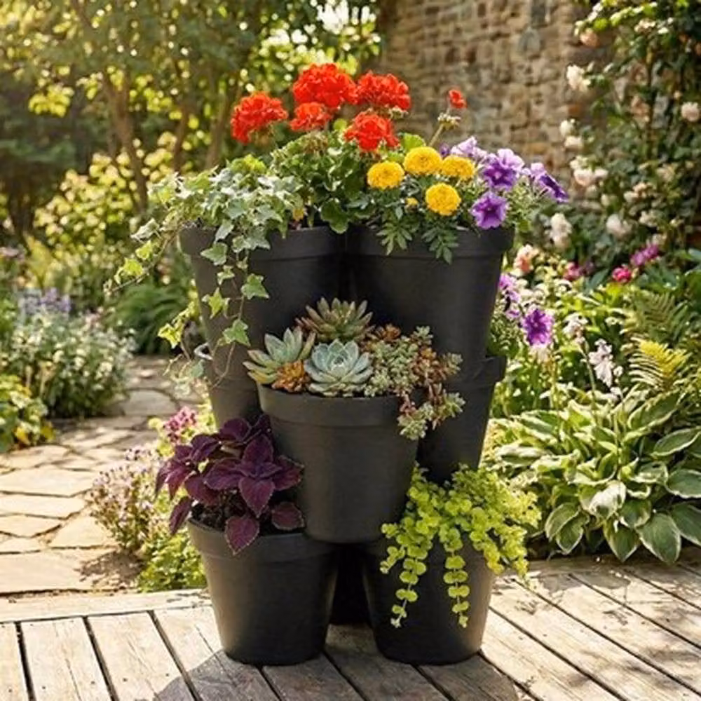 NESTLUNE 3 Layer Stackable Vertical Garden Planter Tub in Black and Anthracite – 6