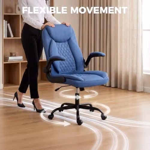 HOMCOM Blue Fabric Swivel Task Chair for Home Office with Armrests and Headrest – 7