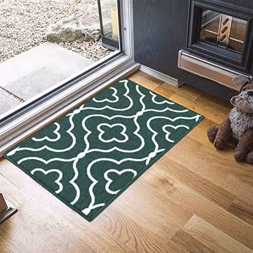 Desire Rugs Machine Washable Non-Slip Quatrefoil Kitchen Floor Mat, Green, W: 80 cm, L: 150 cm
