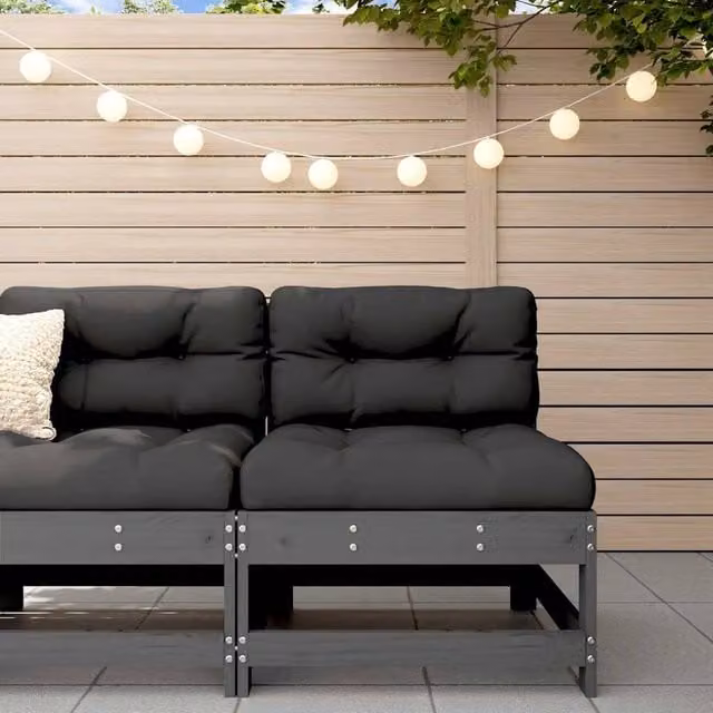 Berkfield Home Middle Sofa in Grey Fabric with Scatter Cushions and Solid Pine Wood Frame