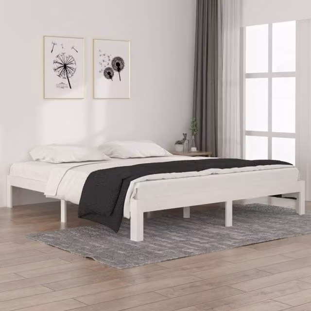 Berkfield Home Super King Size Solid Pine Wood Bed Frame in White, W/D/H: 180 x 200 cm – 1
