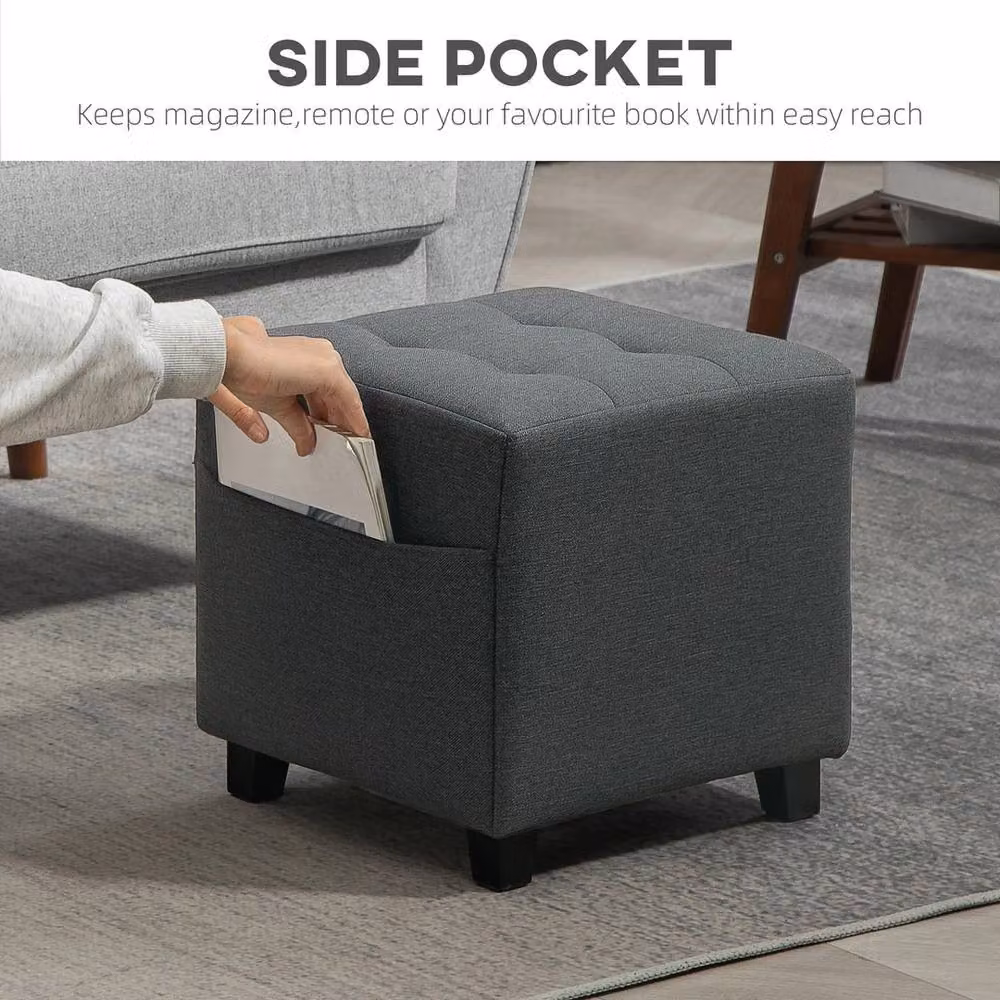 NESTLUNE Grey Fabric Rectangular Small Footstool Ottoman – 5