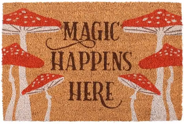 Magic Happens Here Brown Coir Doormat