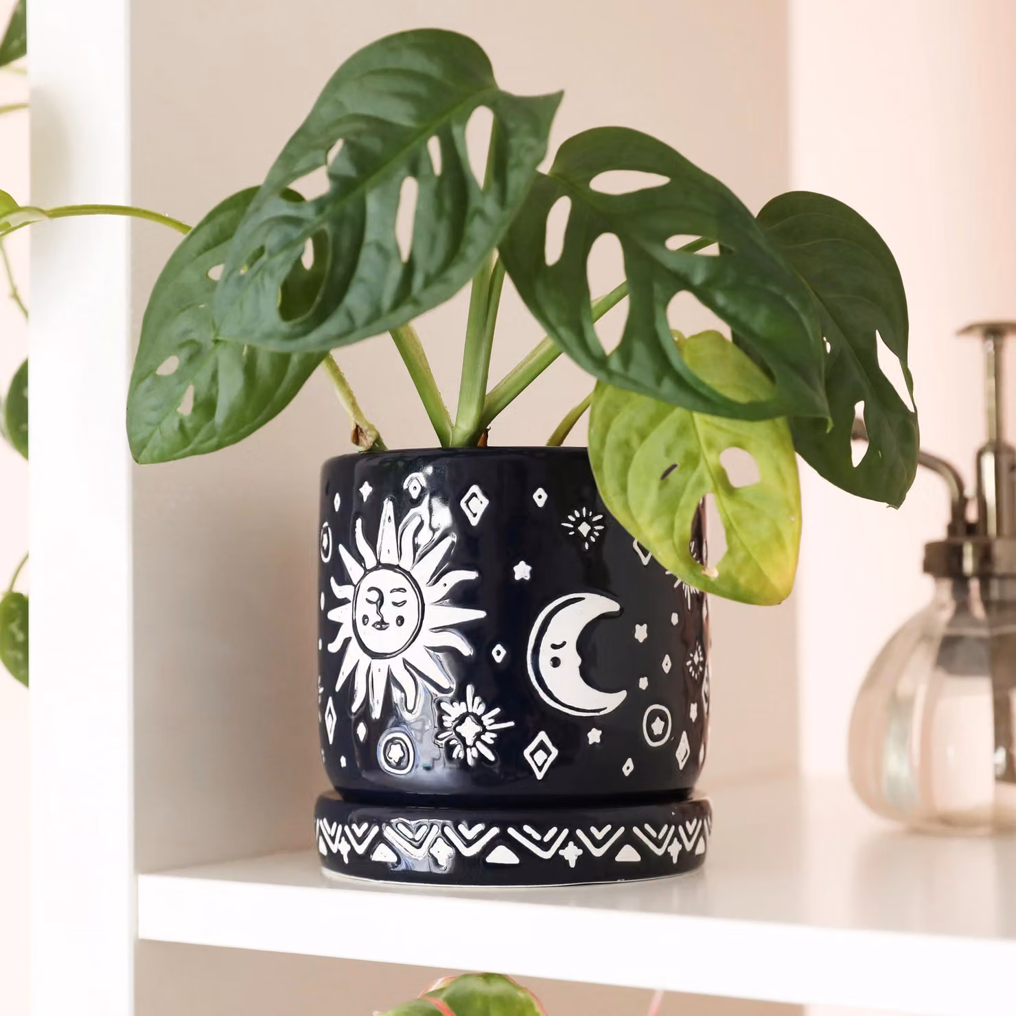 Lisa Angel Blue Ceramic Sun and Moon Tabletop Planter and Tray Set – 2