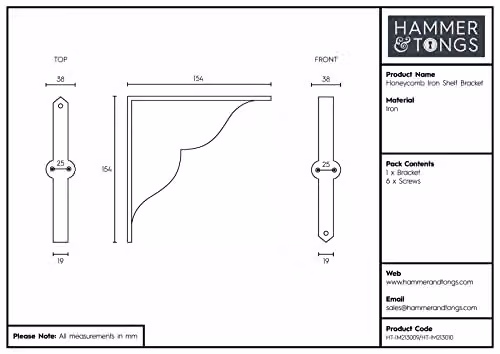 Hammer and Tongs Honeycomb Iron Wall Mounted Shelf Bracket in Matt Black – 4
