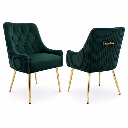 Hygrad Built to Survive Set of 2 Modern Upholstered Velvet Dining Chairs with Gold Metal Legs in Green – 1