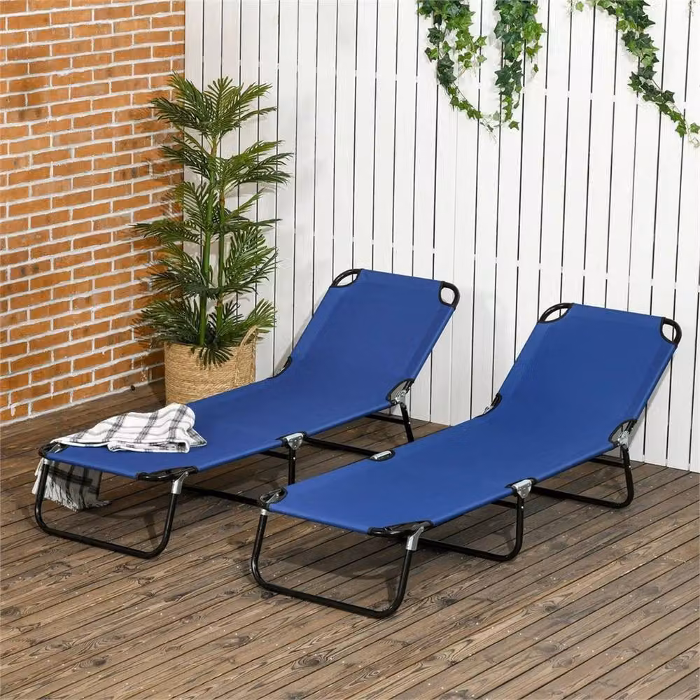 NESTLUNE Set of 2 Folding Sun Loungers with Adjustable Headrest in Blue, W/D/H: 100 x 60 x 28 cm – 3