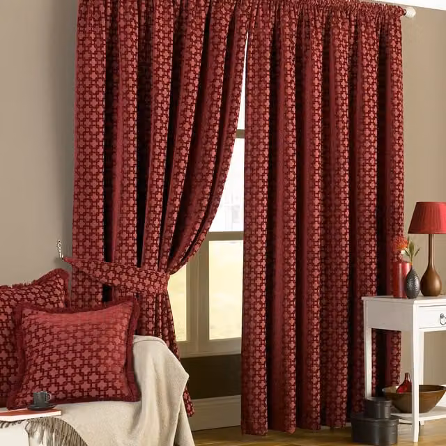 Make It A Home Belmont Chenille Jacquard Pencil Pleat Curtain Pair in Red, Width: 168 cm