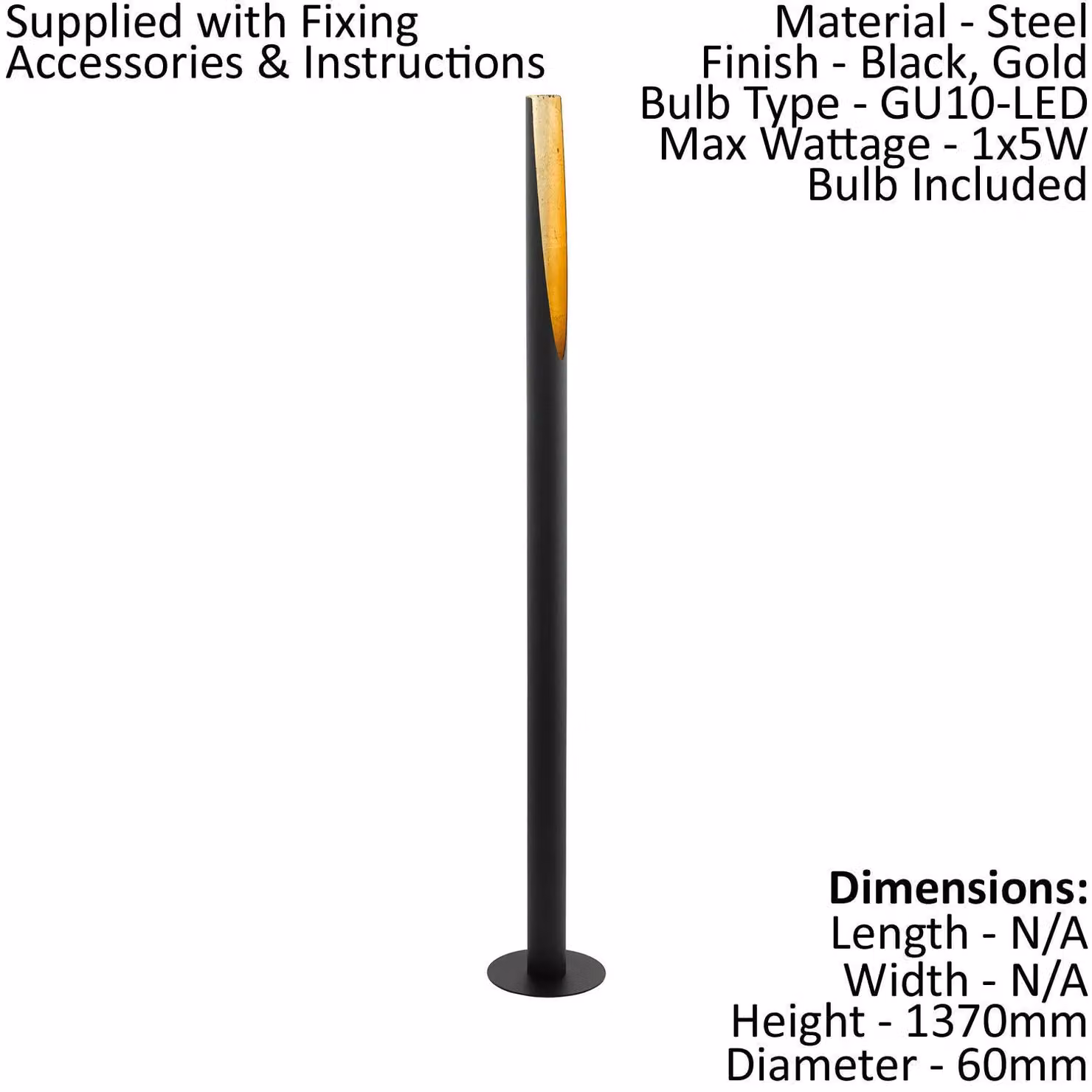 Loops Modern Metal Floor Lamp in Black and Gold with Foot Switch and GU10 Bulb, H: 185 cm, W: 34 cm, D: 34 cm – 2