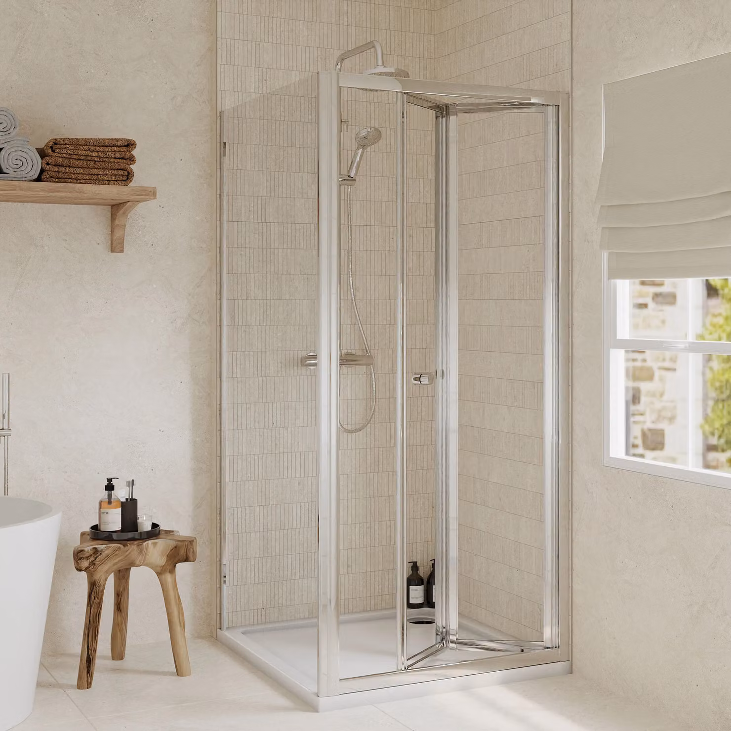 Balterley Ruwa Square Corner Shower Set with Bi-Fold Door, Side Panel and Tray, 4mm Glass, Silver/Chrome, W/D/H: 90 x 90 x 3 cm – 2