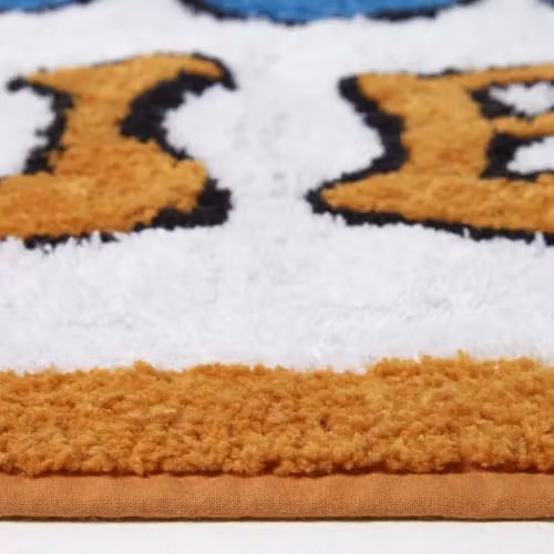 Homescapes Good Vibes Cotton Bath Mat, Orange, White and Blue, W: 50 cm, D: 80 cm – 3