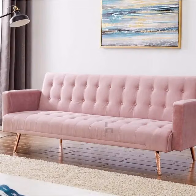 Comfy Living Pink Plush Velvet Modern Sofa Bed with Gold Metal Legs