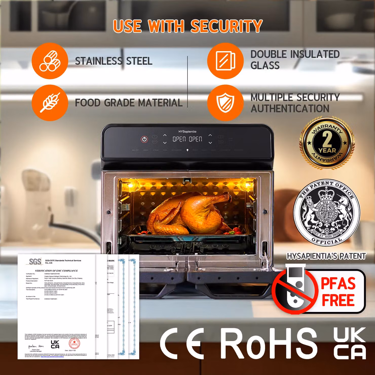 HYSapientia 22L Dual Zone Air Fryer Oven with Rotisserie, 2400W 10-in-1, Black – 3