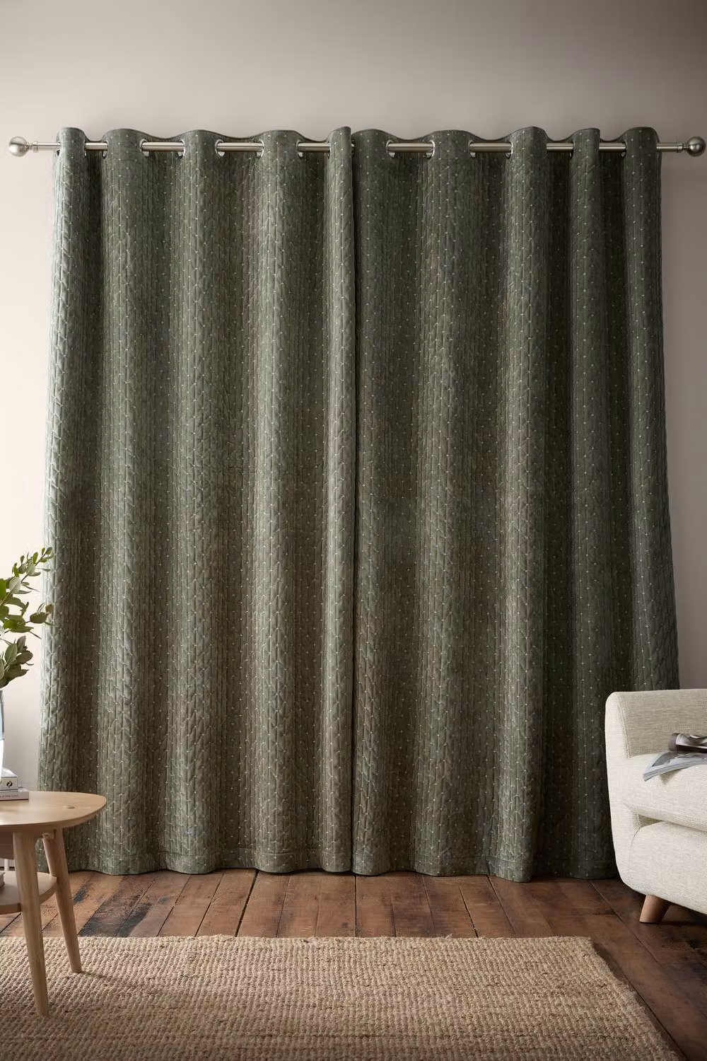 Bianca Attica Velvet Blackout Eyelet Curtains in Green, Width: 117 cm, Drop: 137 cm – 2