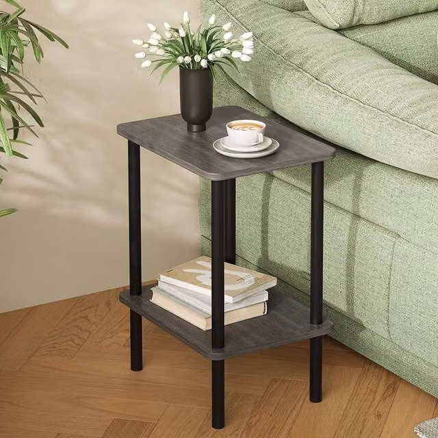 FORGEVIO 2 Tier Narrow Side Table with Storage in Grey, W/D/H: 40 x 30 x 52 cm – 1