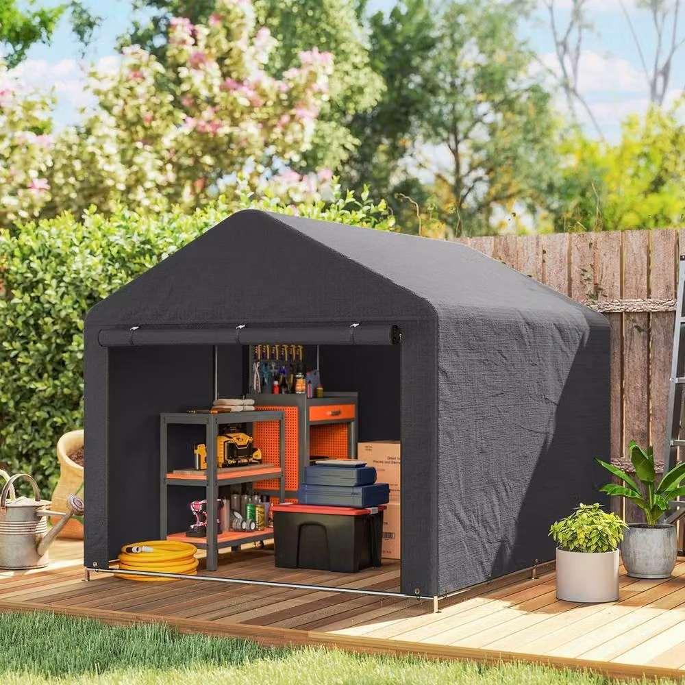 NESTLUNE Dark Grey Pent Garden Storage Shed and Bike Tent, W: 100 cm, D: 80 cm – 2