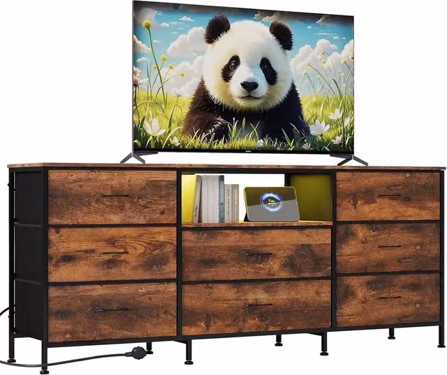 VOGREX Multicolour LED TV Stand with 8 Drawers and Integrated Lighting – 1