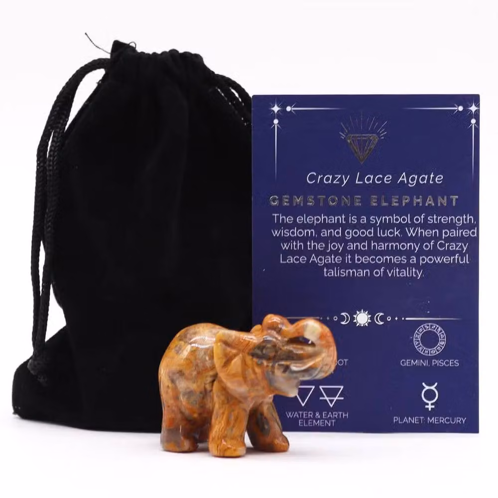 KDMD Lucky Elephant Figurine in Orange Crazy Lace Agate Stone – 2