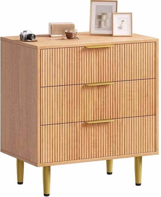 KORVIXA 3 Drawer Bedside Table and End Table in Natural Wood, W/D/H: 100 x 100 x 76.2 cm – 1
