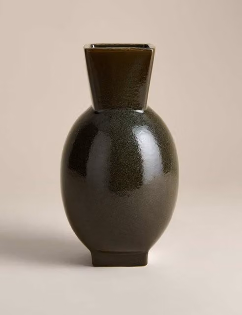 M&S Tall Round Flare Ceramic Tabletop Vase in Multicolour and Green