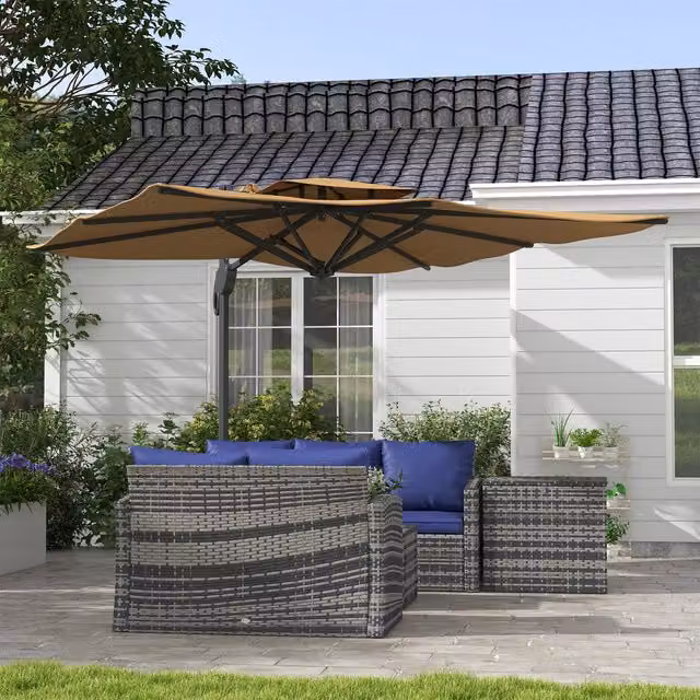 Outsunny 3m Cantilever Parasol with Hydraulic Mechanism and Cross Base in Brown