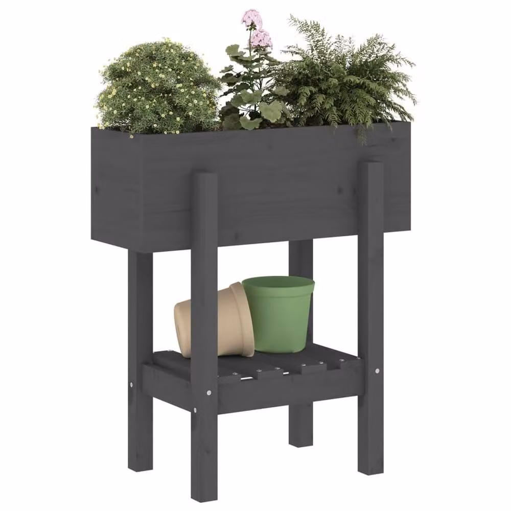 Berkfield Home Grey Rustic Solid Wood Pine Garden Planter W/D/H: 62 x 30 x 69 cm – 3