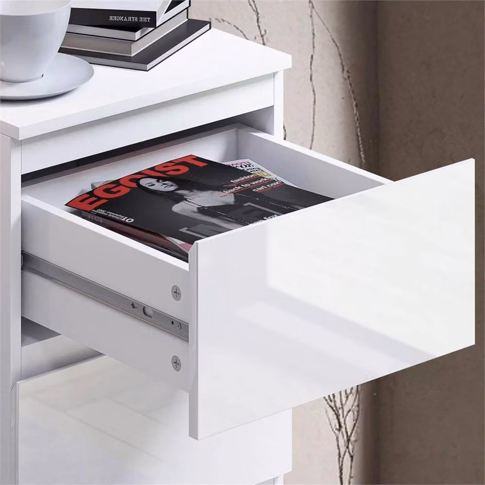 VOGREX White Glossy 4 Drawer Chest of Drawers for Bedroom Storage – 4
