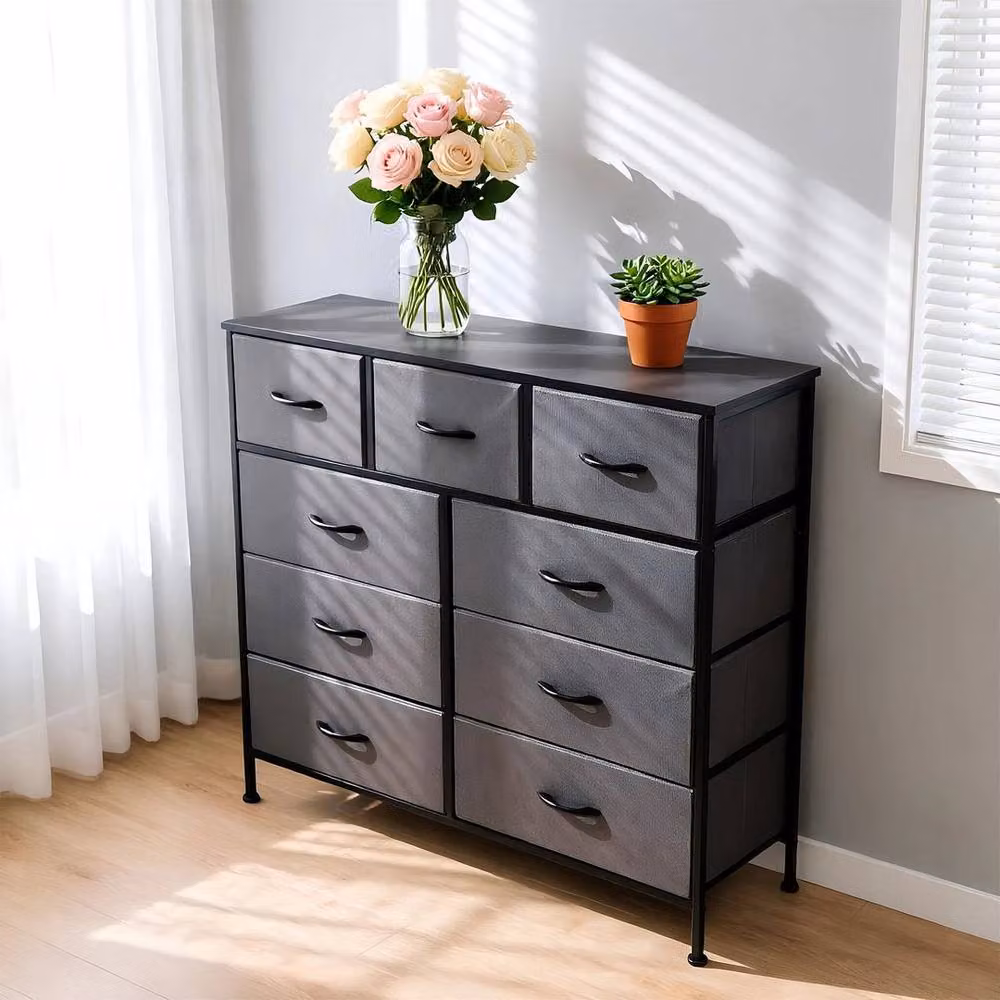EONLION Grey Wooden 9 Drawer Chest of Drawers for Bedroom and Living Room, Width: 100 cm – 3