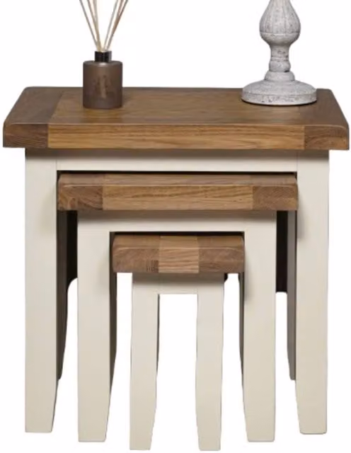 Elm Home And Garden Nest Of 3 Oak Side Tables in White and Beige – 1