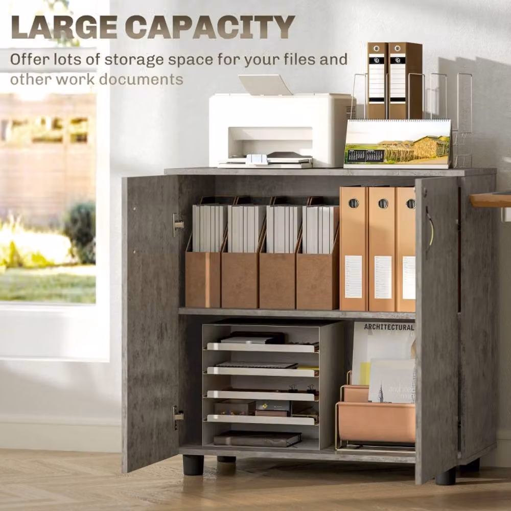 STILVORA Modern Grey Two-Tier Storage Cabinet with Lockable Hinged Doors – 4
