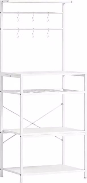 HOMCOM Industrial Freestanding Shelving Unit with Wine Rack and 6 Hooks, White, W: 59.0 cm, D: 40.0 cm, H: 143.5 cm