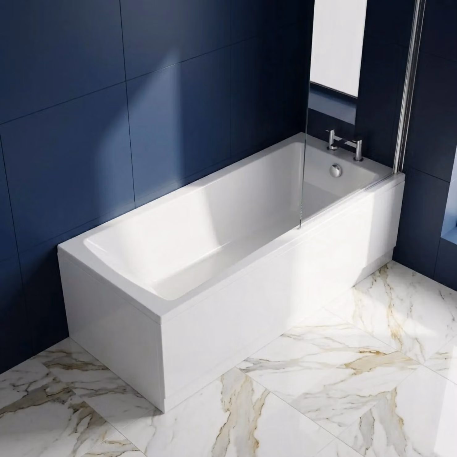 Balterley Square White Free Standing Bath Set with Leg Set and Chrome Screen W/D/H: 1700 x 700 x 2 cm – 2