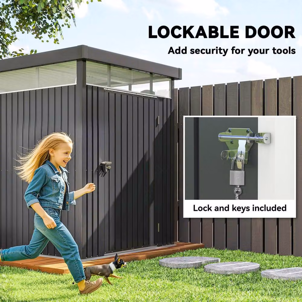 Rolipo Galvanised Steel Shed with Lockable Single Door and Window, Dark Grey, W/D/H: 161.5 x 201.0 x 162.0 cm – 7
