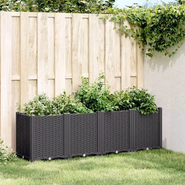Berkfield Home Black Plastic Garden Planter Tub W: 160 cm, D: 40 cm, H: 53 cm
