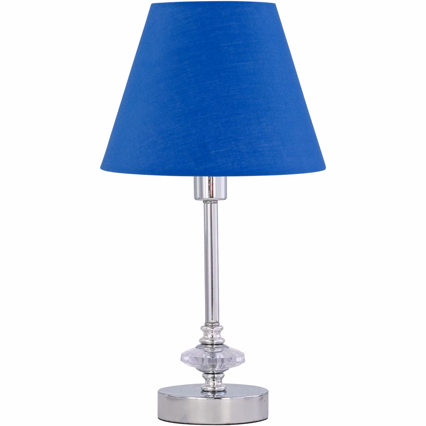 First Choice Lighting Set of 2 Chrome Jewelled Table Lamps with Blue Fabric Cone Shades – 2