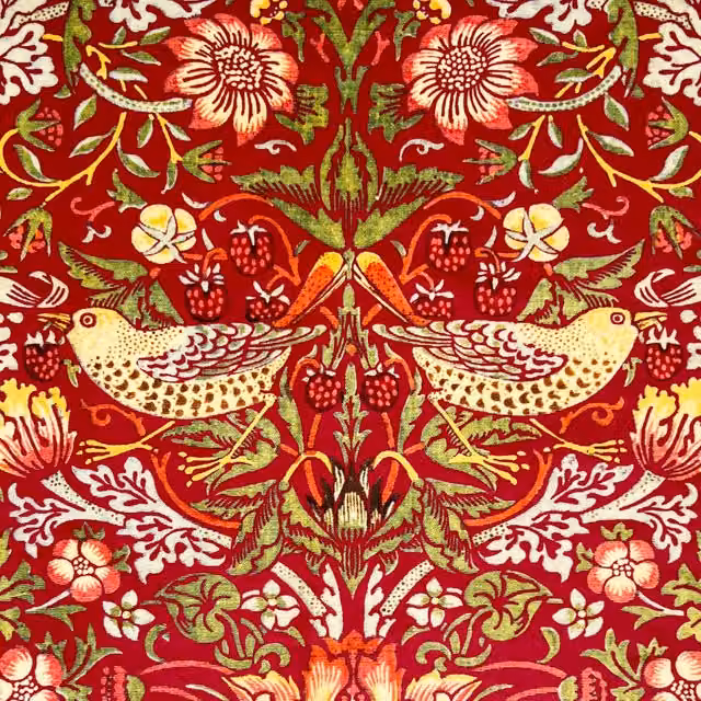 William Morris Strawberry Thief Red Velvet Fabric