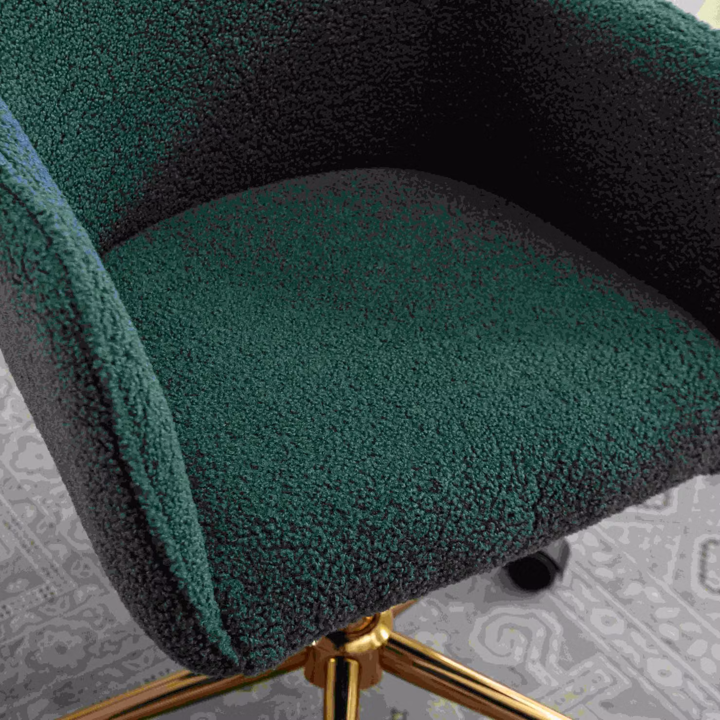 Aosom UK Green Velvet Swivel Desk Chair with Gold Legs and Armrests, W/D/H: 58 x 58 x 86 cm – 3