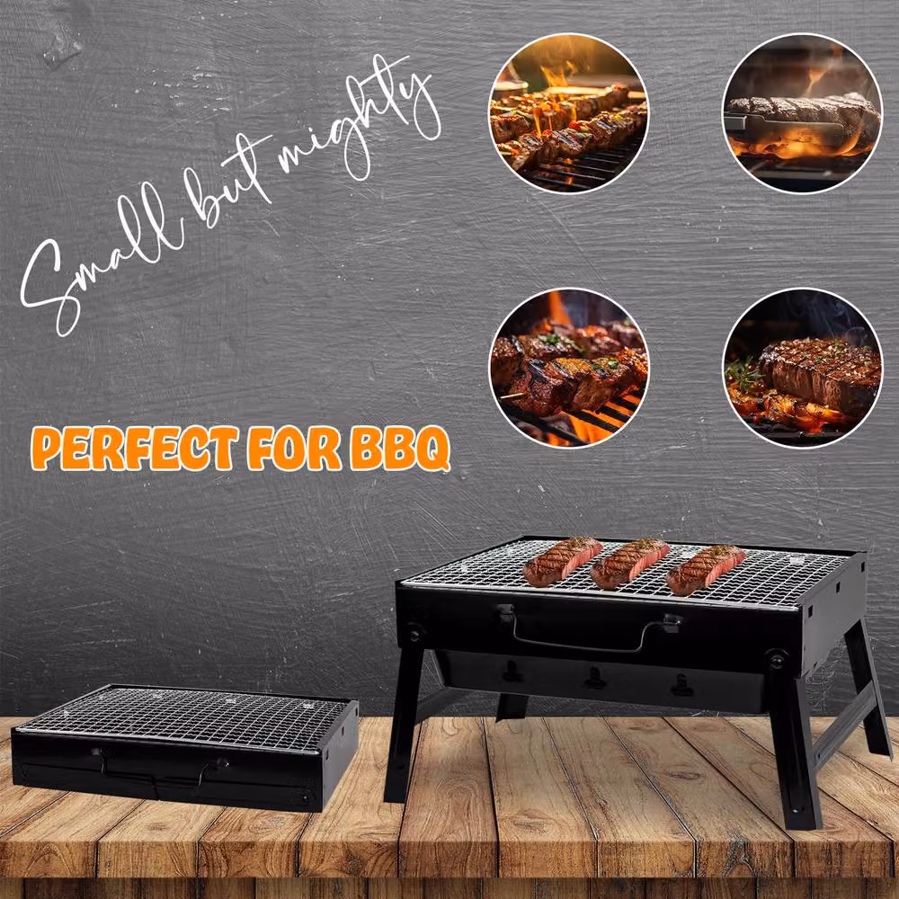 Crystals Portable Folding Charcoal BBQ Grill in Black, Medium Tabletop Enamelled Steel Barbecue, W/D/H: 36.0 x 27.0 x 20.0 cm – 3