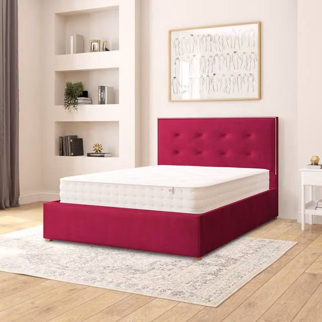 Aspire Presley Upholstered Velvet Ottoman Storage Bed with Lift Up Base, Pink/Red/Purple, W: 140 cm, D: 200 cm