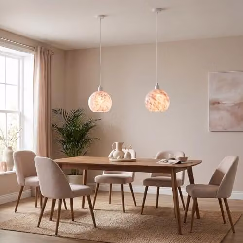 Happy Homewares Modern Pink and White Snowflake Glass Sphere Pendant Ceiling Lamp Shade W/D/H: 15 x 19 x 19 cm – 2