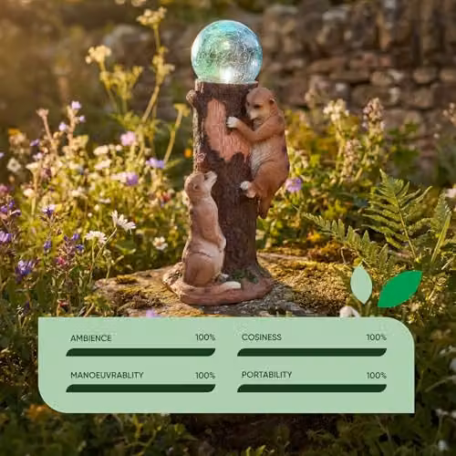 Gardenwize Solar Meerkat Crackle Ball Light with Colour Changing LED in Brown, Diameter: 35 cm – 6